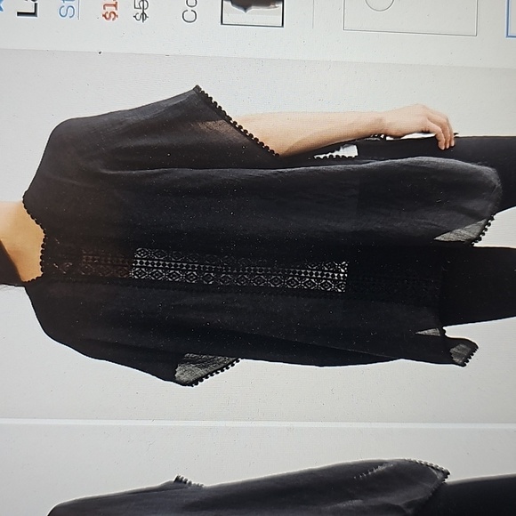 NWT Steve Madden Lace Inset Lightweight Knit Ruana w crochet. BLACK - Picture 2 of 7